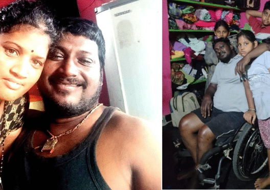 A man and his along with the man in a wheelchair with 2 girls. 